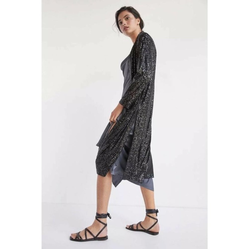 BB DAKOTA SEQUIN DUSTER JACKET - BLACK XS NWT